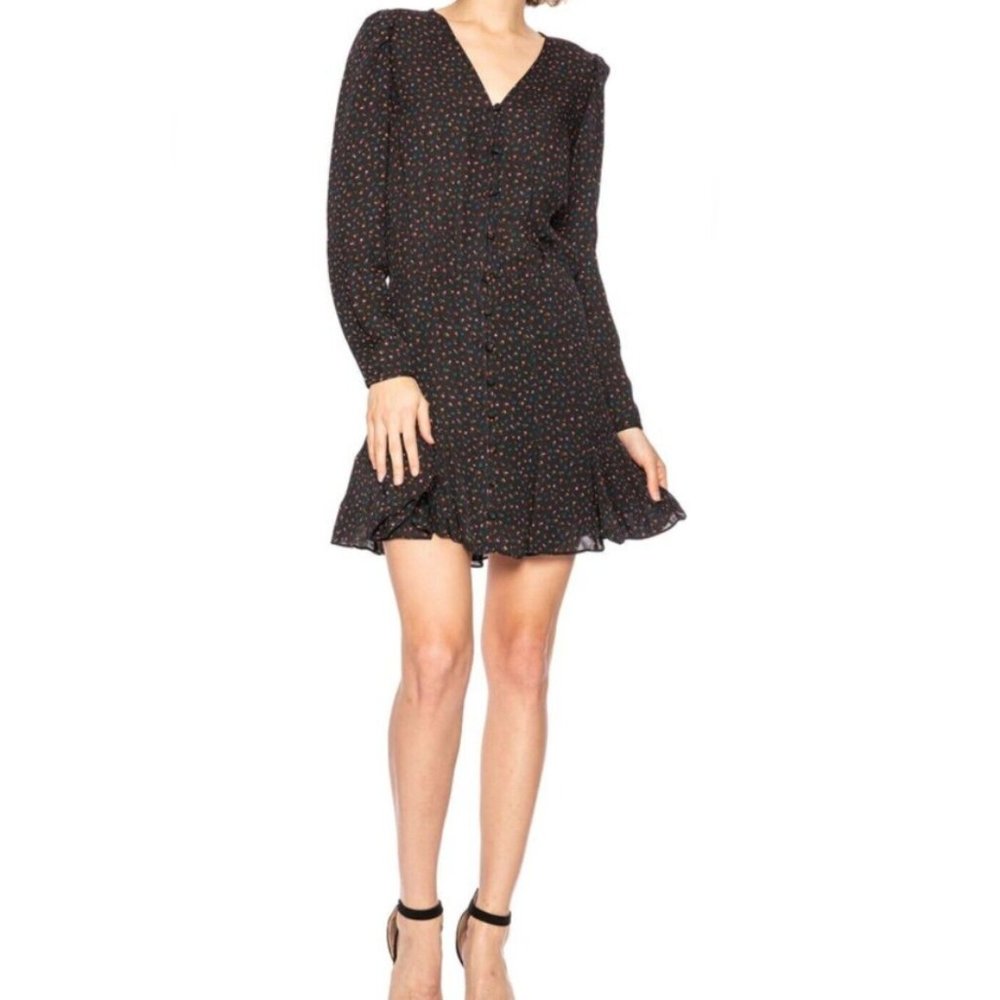 NWT VERONICA BEARD Riggins Button Front Silk Mini Dress Black Floral Print